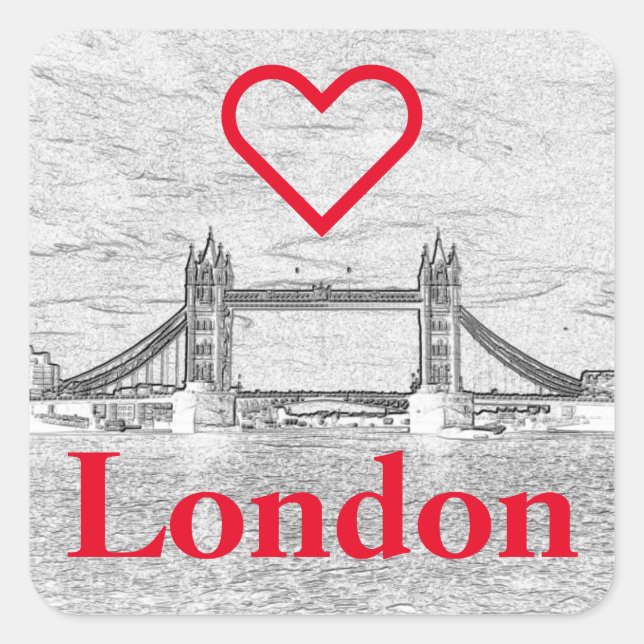 Sticker Carré Red I LOVE LONDON Embossé Tower Bridge (Devant)