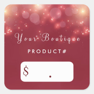 Sticker Carré Red Luxe Bokeh Sparkle Elegant Boutique Prix Tags