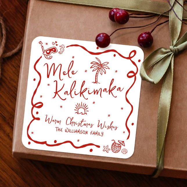 Sticker Carré Red Mele Kalikimaka Hand Drawn Doodles Christmas (Créateur téléchargé)