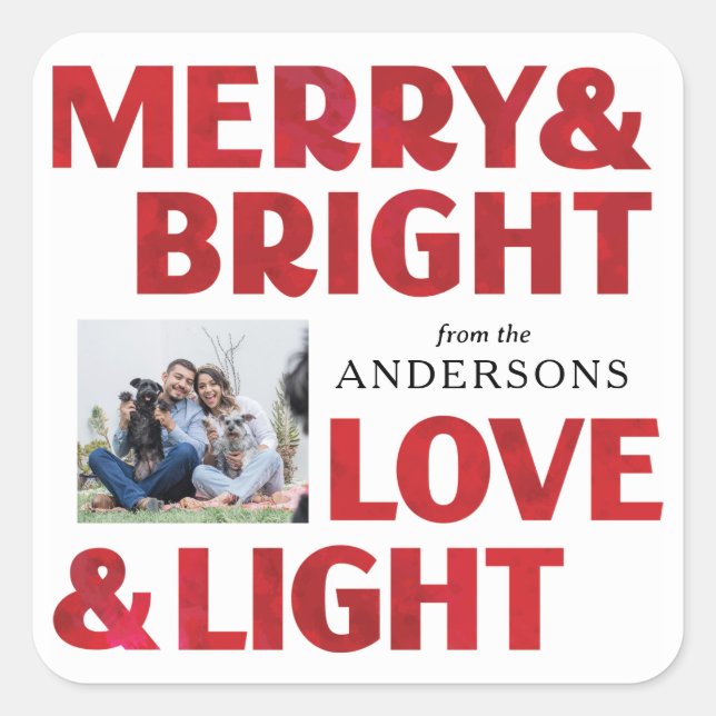 Sticker Carré Red Merry Bright Love and Light Christmas Holiday (Devant)
