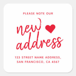 Sticker Carré Red Minimaliste Veuillez Noter Notre Nouvelle Adre