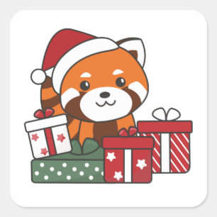 Sticker Carré Red Panda cadeau de Noël hiver Red Pandas