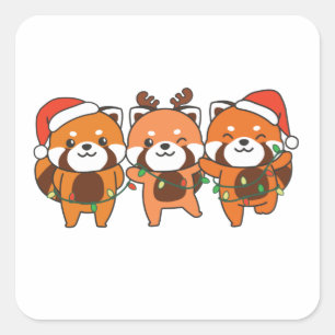 Sticker Carré Red Panda Christmas Animals Cute Red Pandas