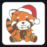 Sticker Carré Red Panda Christmas Animaux d'hiver Red Pandas Squ<br><div class="desc">Les Panda rouges et les Christmas,  les fairy lights. Funny animals with toxits and snow for the holidays. A sweet Christmas greeting. Red pandas are cute animals and perfect for Christmas.</div>