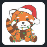 Sticker Carré Red Panda Christmas Animaux d'hiver Red Pandas Squ<br><div class="desc">Les Panda rouges et les Christmas,  les fairy lights. Funny animals with toxits and snow for the holidays. A sweet Christmas greeting. Red pandas are cute animals and perfect for Christmas.</div>