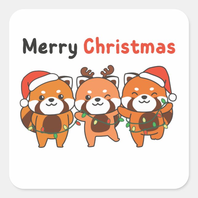 Sticker Carré Red Panda Christmas Red Pandas Merry Christmas (Devant)