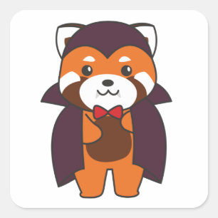 Sticker Carré Red Panda Halloween Cute Devil Vampire Costume Squ