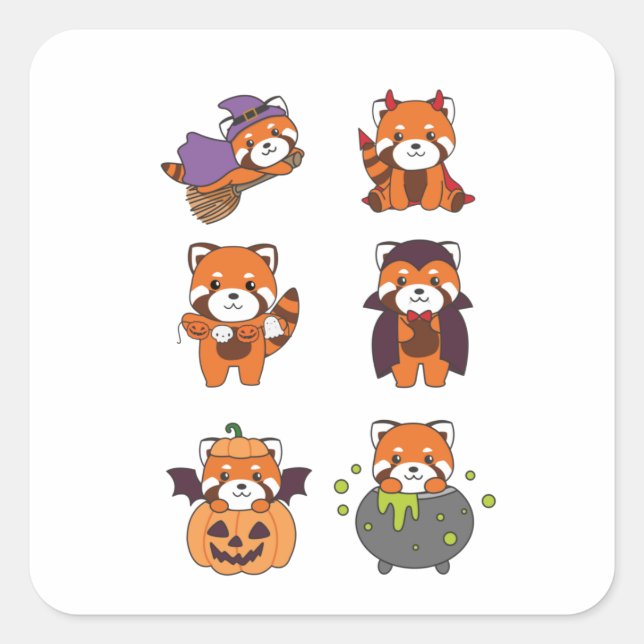 Sticker Carré Red Panda Halloween Devil Citrouille Vampire costu (Devant)