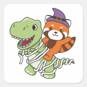 Sticker Carré Red Panda Halloween Happy T-rex costume maman