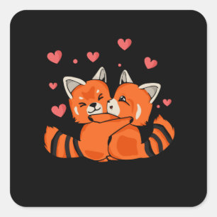 Sticker Carré Red Panda Lover Valentines Day