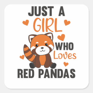 Sticker Carré Red Pandas Girl Love Red Panda Kawaii Cute Animaux