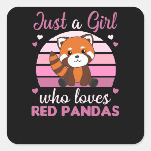 Sticker Carré Red Pandas Girl Love Red Panda Kawaii Cute Animaux