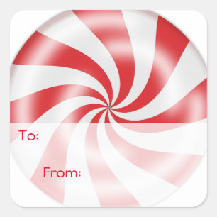 Sticker Carré Red Pepperment Candy Tags cadeaux