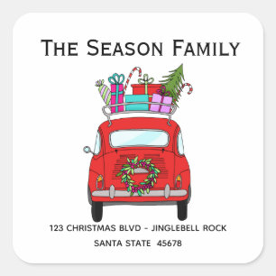 Sticker Carré Red Retro Fiat 500 avec cadeaux de Noël