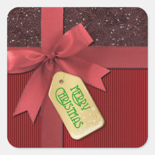 Sticker Carré Red Ribbon Joyeux cadeau de Noël