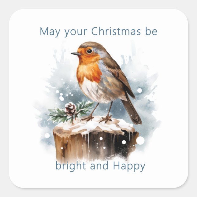 Sticker Carré Red Robin Pine Cone Christmas (Devant)