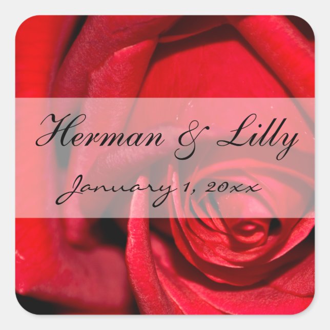 Sticker Carré Red Rose Close Up Personalized Wedding (Devant)