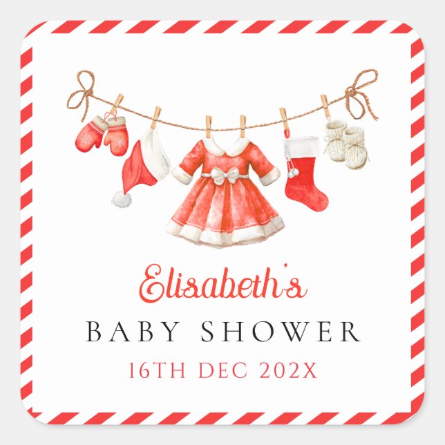 Sticker Carré Red Santa Baby Baby Shower (Devant)