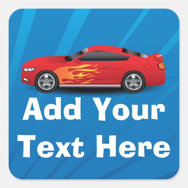 Sticker Carré Red Sports Voiture Flame Enfants Garçons Personnal (Devant)