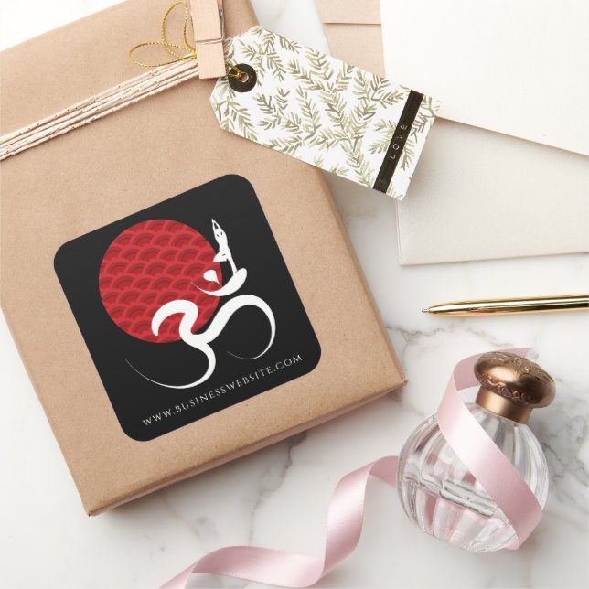 Sticker Carré Red Sun Yoga Spirituel Indien Méditez Om Ohm Logo (Cadeaux)