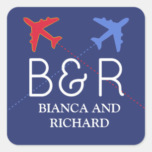Sticker Carré red travel airplanes wites names monogrammed