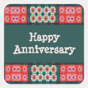 Sticker Carré Red Turquoise Carrelage Motif Bonne Anniversaire