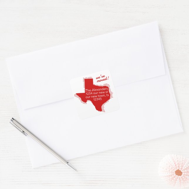 Sticker Carré Red We've Moved - Dotted Texas Moving (Enveloppe)