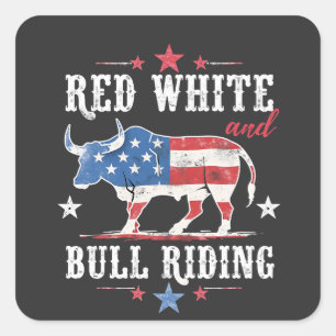 Sticker Carré Red White et Bull Riding American Cowboys