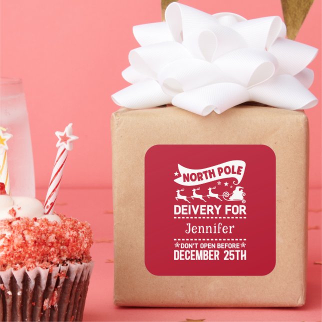 Sticker Carré Red & White Pôle Nord PÈRE NOËL Nom de livraison (Fête)
