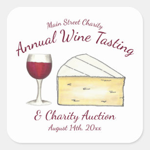 Sticker Carré Red Wine Glass Brie Cheese Tasting Charity Event