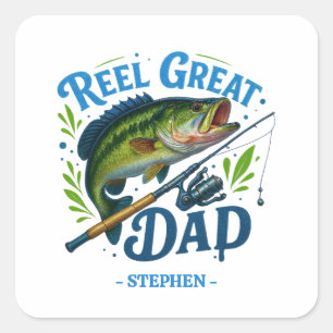 Sticker Carré Reel Great Papa - Baguette de pêche et poisson
