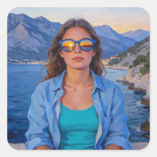 Sticker Carré Reflets du coucher de soleil méditerranéen – Moder