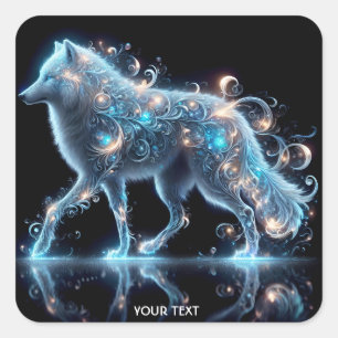 Sticker Carré Réflexion bleu de loup mignon Imaginaire