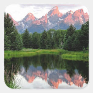 Sticker Carré Réflexions de Grand Teton sur l'étang Beaver