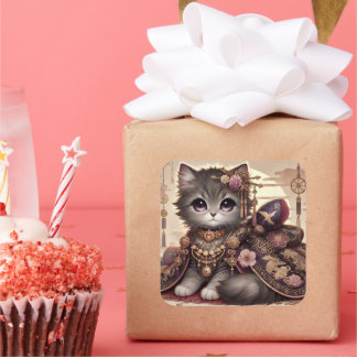 Sticker Carré Regal Kimono Princess Cat