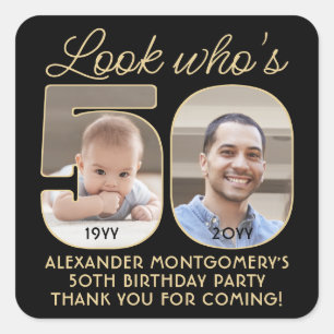 Sticker Carré Regardez qui est 50 Black & Gold Anniversaire Part