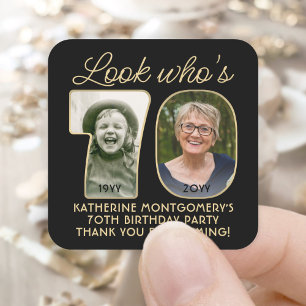 Sticker Carré Regardez qui est 70 Black & Gold Anniversaire Part