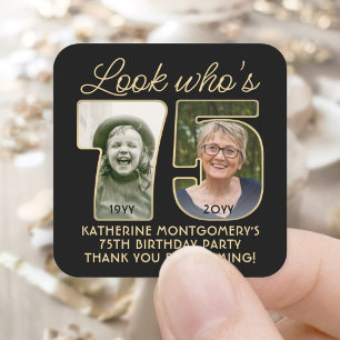 Sticker Carré Regardez qui est 75 Black & Gold Anniversaire Part