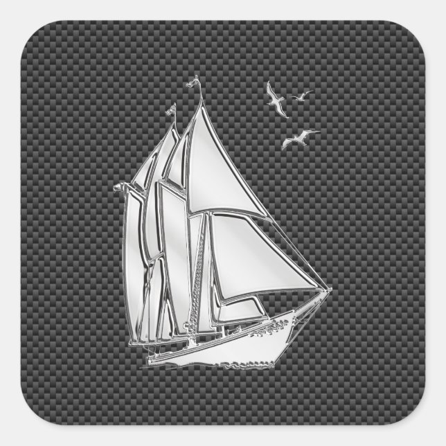 Sticker Carré Regatta Sailboat on Carbon Fiber Style (Devant)