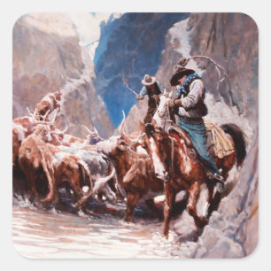 Sticker Carré Regroupement de l'art occidental par NC Wyeth