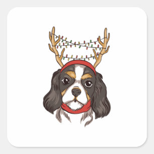 Sticker Carré Reindeer Chien Noël Canine cadeau Noël
