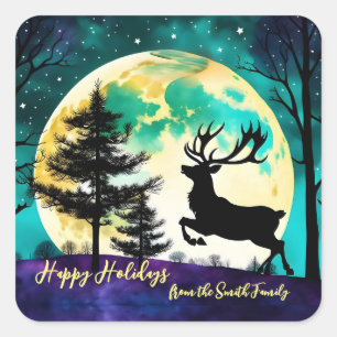 Sticker Carré Reindeer Leaping Full moon Holiday*personnaliser*