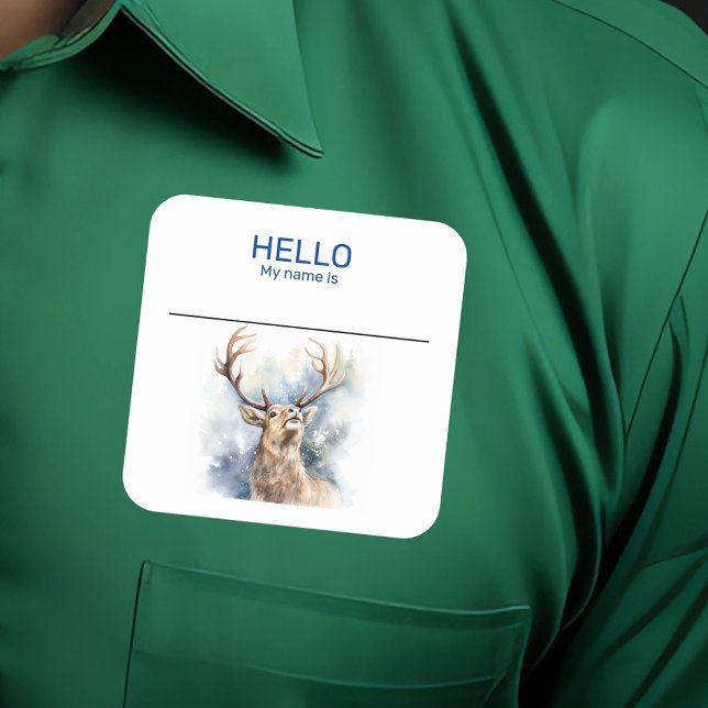 Sticker Carré Reindeer Nom de la fête Balise Badge Noël (Créateur téléchargé)