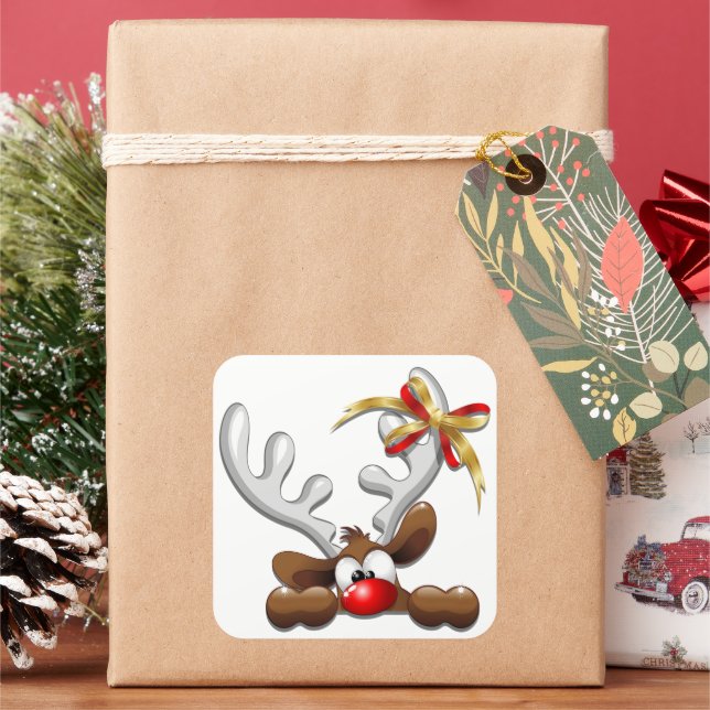 Sticker Carré Reindeer Puzzled drôle Caractère de Noël (vacances)