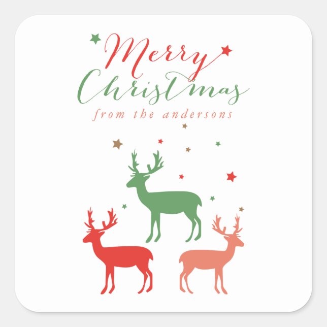 Sticker Carré Reindees Rouge et Vert Joyeux Noël (Devant)