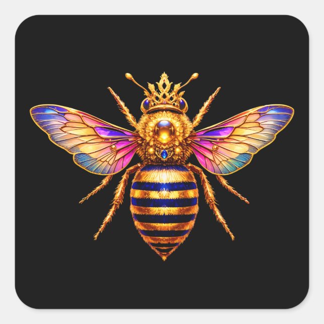 Sticker Carré Reine Abeille Avec Couronne (Devant)