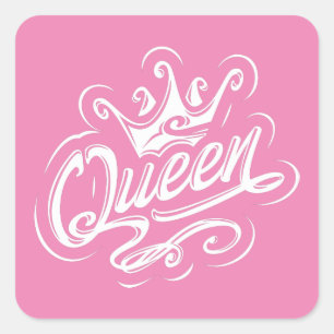 Sticker Carré Reine avec couronne, conception de la typographie