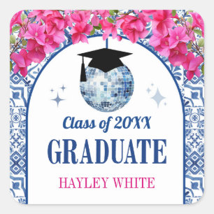 Sticker Carré Reine de la danse boule disco fête de fin d'études