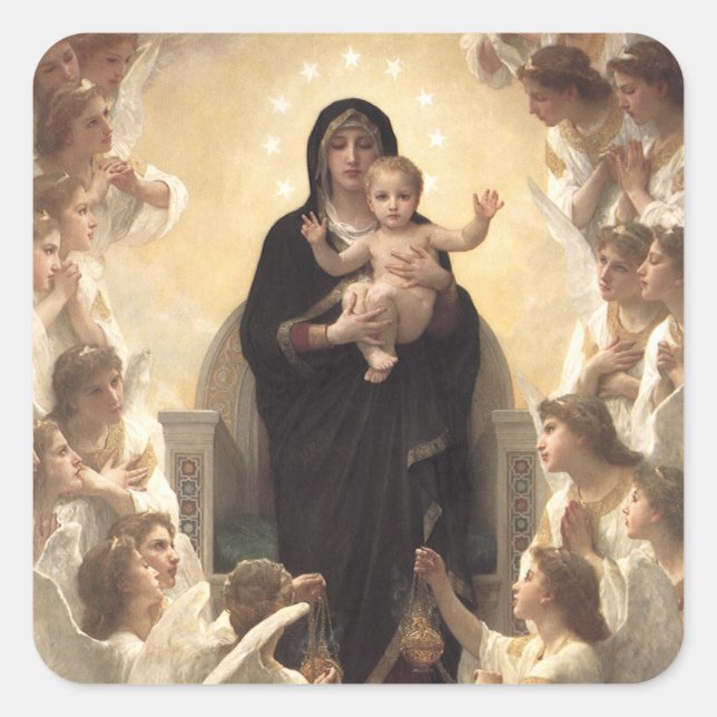Sticker Carré Reine des Anges Regina Angelorum par Bouguereau (Devant)