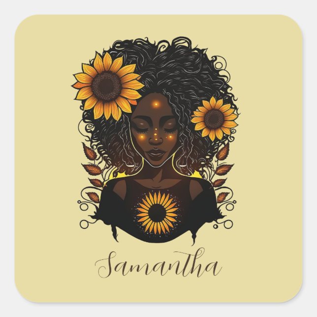 Sticker Carré Reine des tournesols Afro femme (Devant)